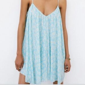Zara Light Blue Floral Slip Dress with Pale Yellow Accents